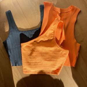 NWT Aerie American eagle tank top bundle bright orange grey ribbed scoop